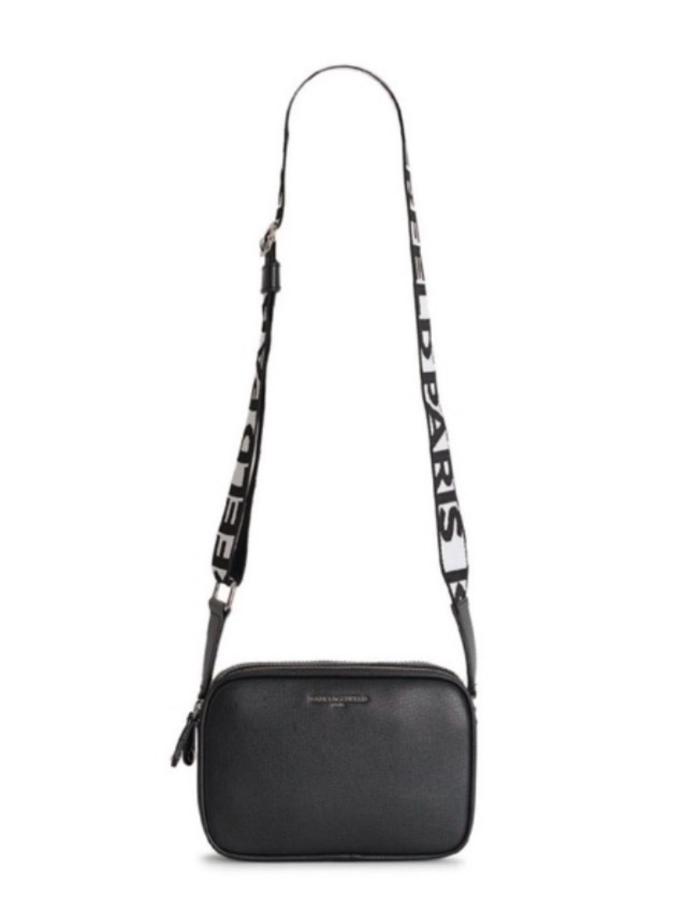 Karl Lagerfeld Black Leather Crossbody with Branded Strap